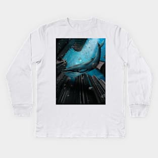 Blue whale in the ocean Kids Long Sleeve T-Shirt